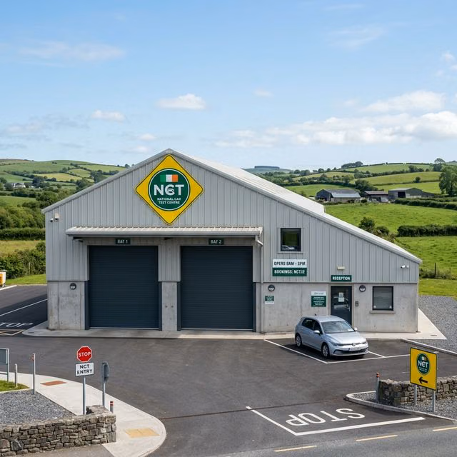 Authentic exterior of Cavan NCT test centre Townparks with cars waiting for inspection 2026
