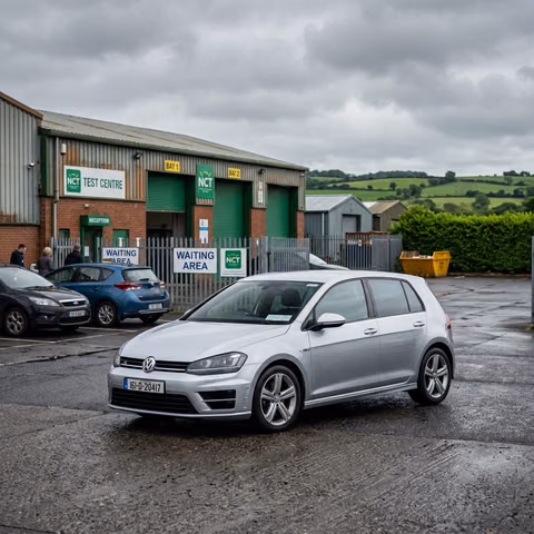 Car waiting outside NCT test centre in Athlone, Dublin Road, Westmeath — NCT wait times 2026