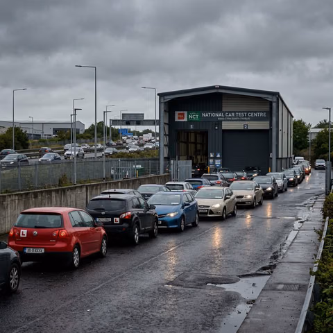 NCT Dublin queue - cars waiting at test centre off the M50 motorway in 2026