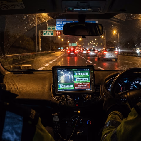 Garda Siochana ANPR camera dashboard display scanning Irish reg plates in real time 2026